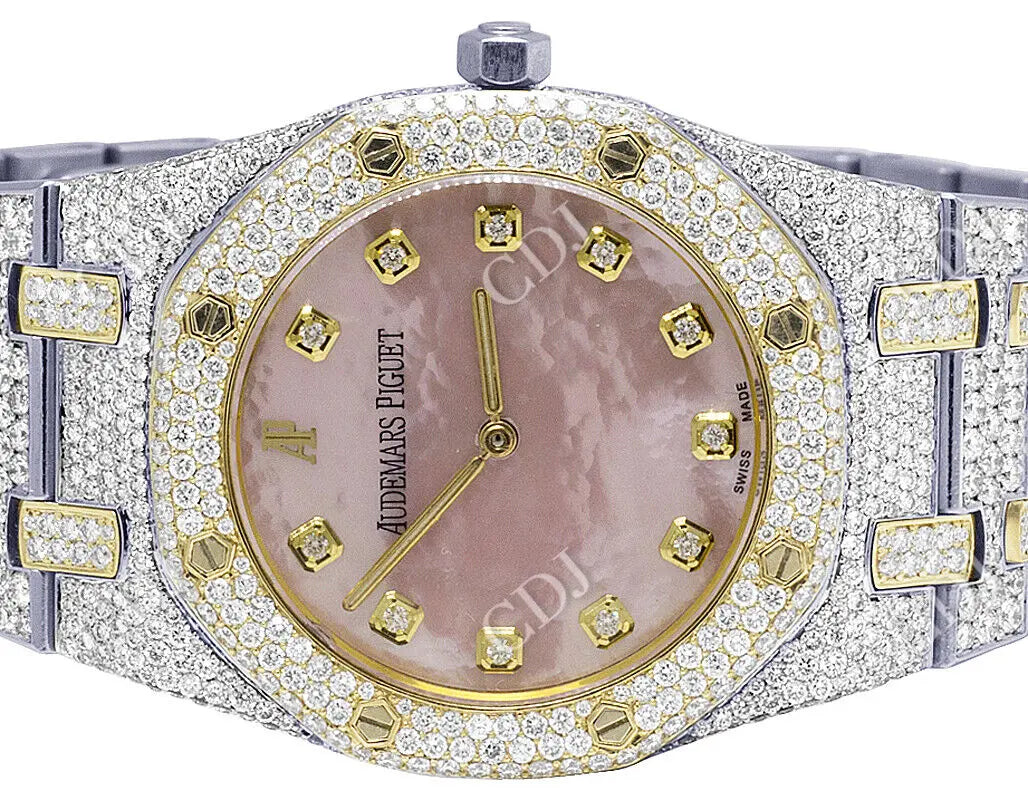 36mm Audemars Piguet Pink Dial VVS Moissanite Watch customdiamjewel
