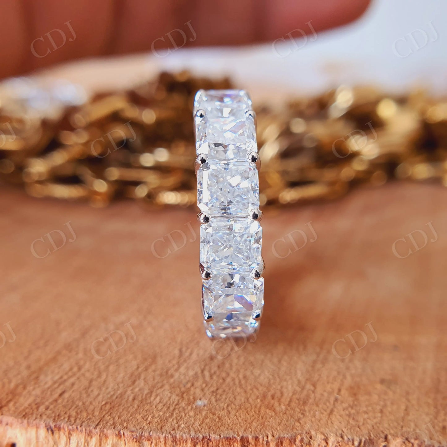 Emerald Cut Full Eternity Moissanite Wedding Band Set customdiamjewel