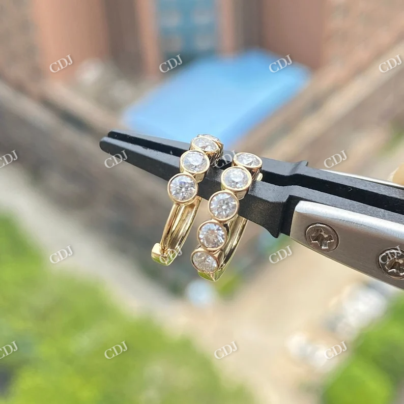 Five Stone Moissanite 14K Gold Latch back Clip Earrings customdiamjewel