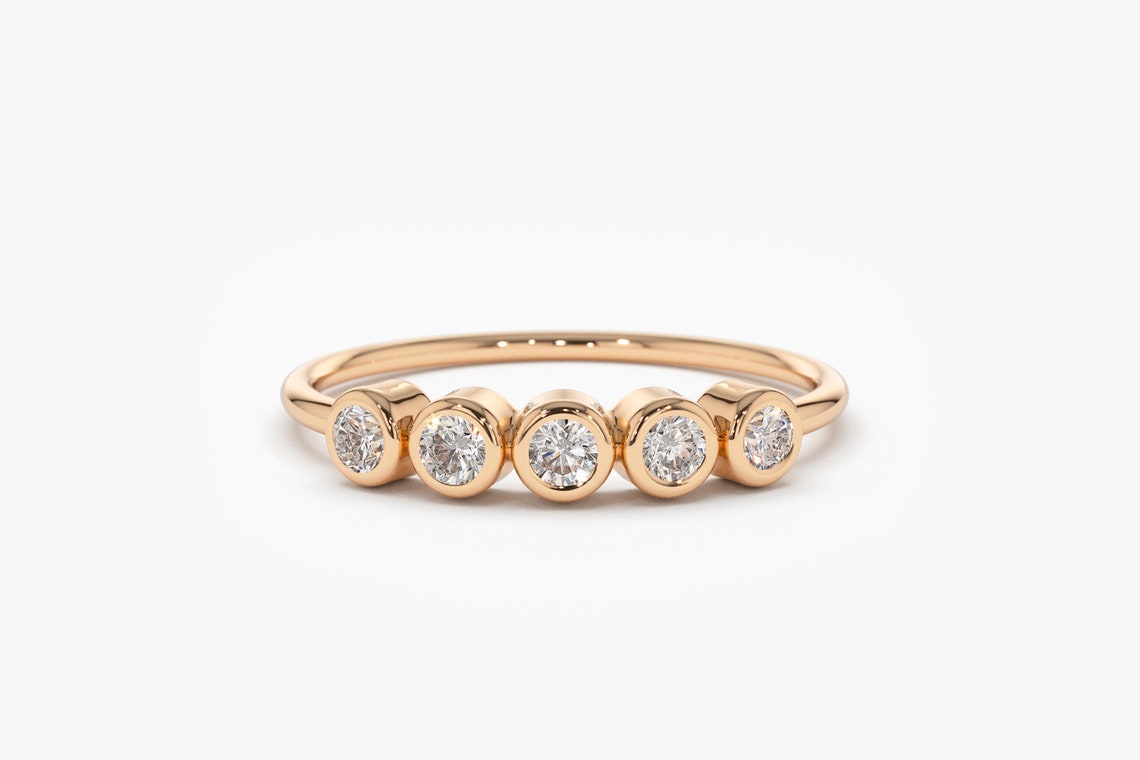 0.14CTW Round Cut Natural Diamond Bezel Set Wedding Band customdiamjewel 10KT Rose Gold VVS-EF