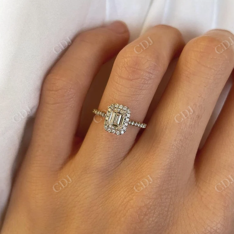 Emerald Cut With Twisted Eternity Band With Halo Engagement Ring customdiamjewel
