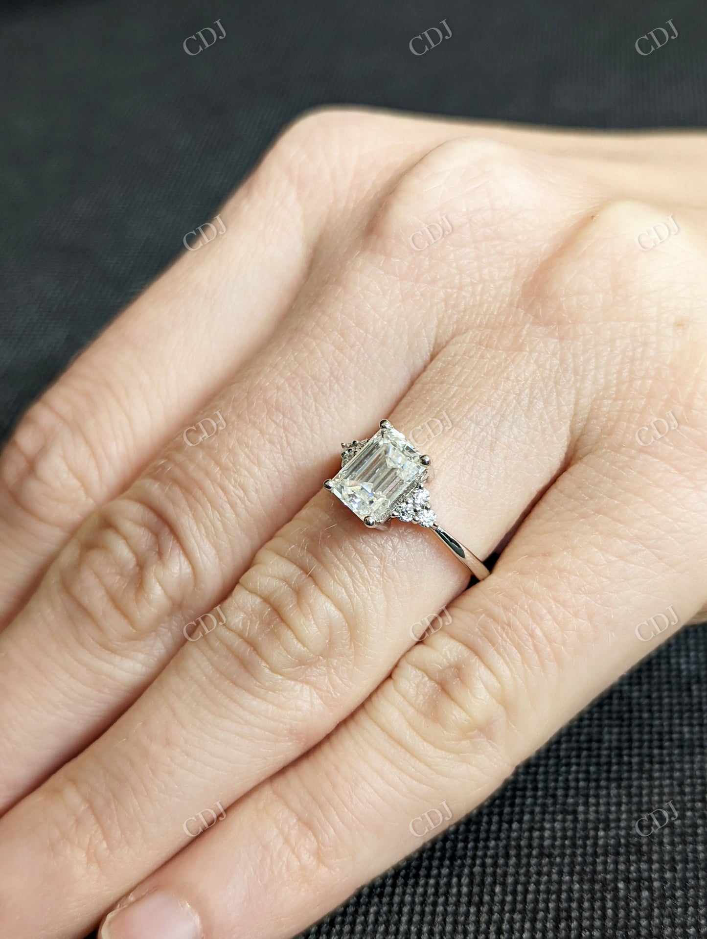 1.65CTW Emerald Cut Moissanite Cluster Engagement Ring customdiamjewel
