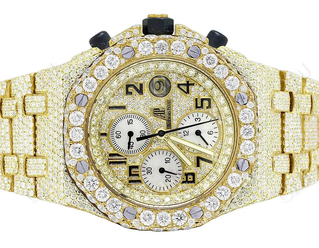 Full Iced Out Yellow Gold Plated AP Lab Diamond Watch customdiamjewel