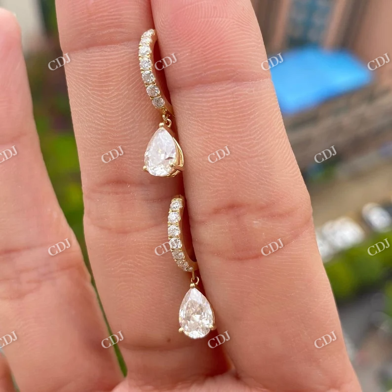 Pear Cut Moissanite 14K Yellow Gold Latch back Clip Earrings customdiamjewel