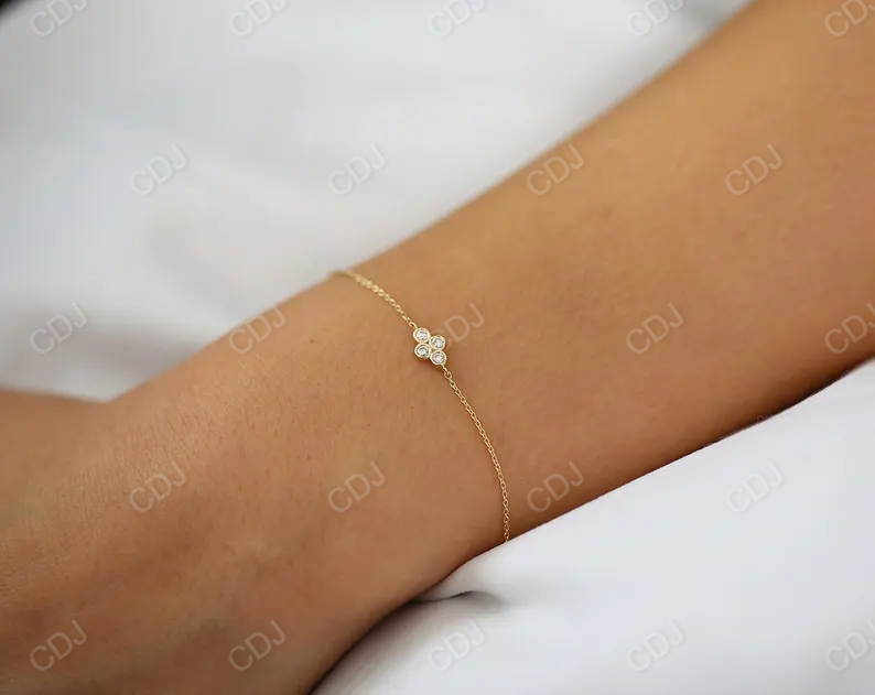 14K Solid Gold Four Stone Natural Diamond Cluster Bracelet customdiamjewel