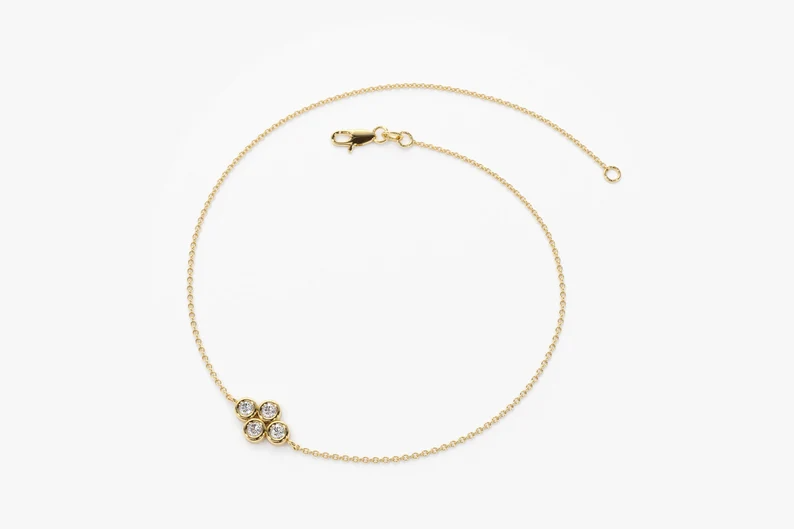 14K Solid Gold Four Stone Bezel Set Diamond Cluster Bracelet customdiamjewel