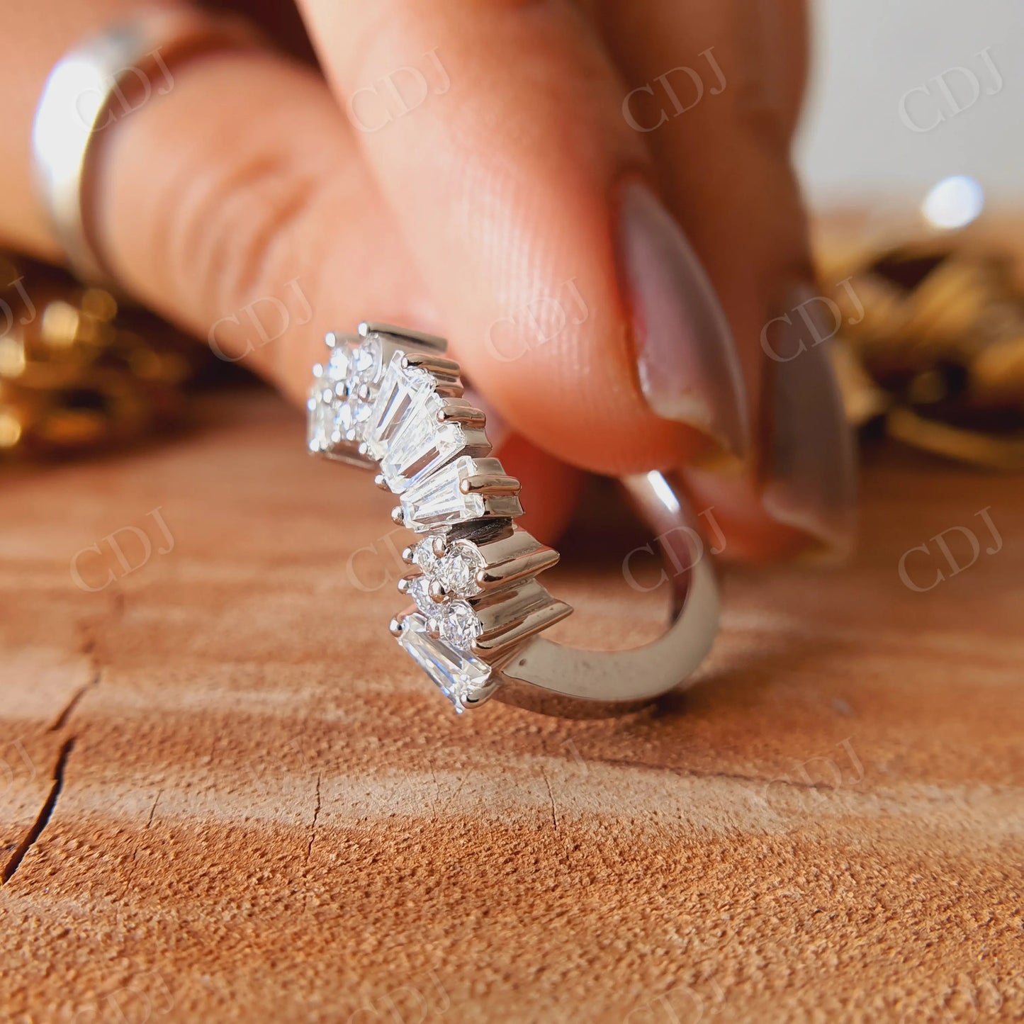 Baguette Cut Curved Moissanite Wedding Band customdiamjewel