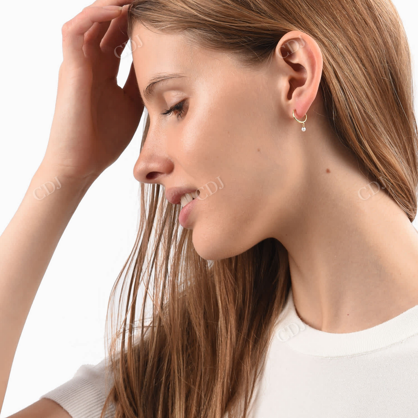 Simple Single Pearl 14K Yellow Gold Hoops Earrings customdiamjewel
