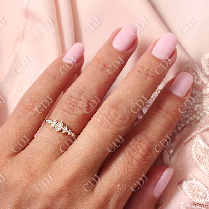 Bezel Set Marquise Cut Moissanite Wedding Band customdiamjewel