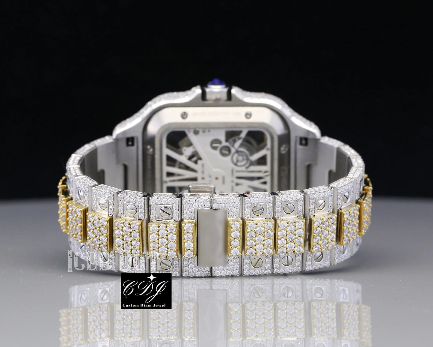 Two Tone Custom Cartier Hip Hop Moissanite Watch customdiamjewel