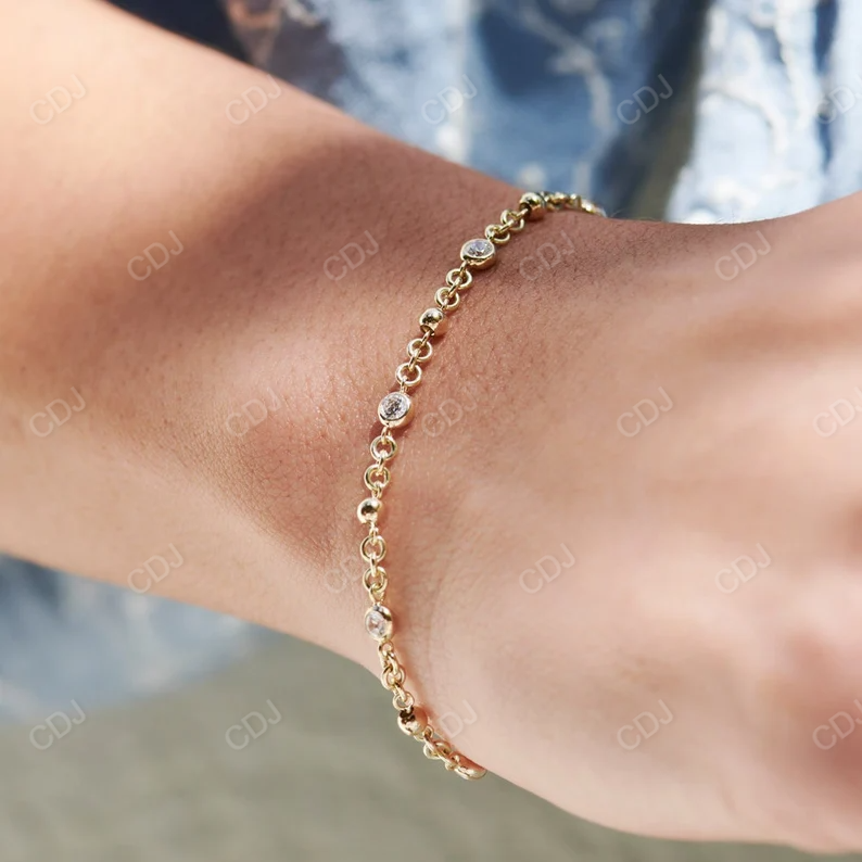 14k Gold Bezel Setting Solitaire Diamond Statement Bracelet customdiamjewel
