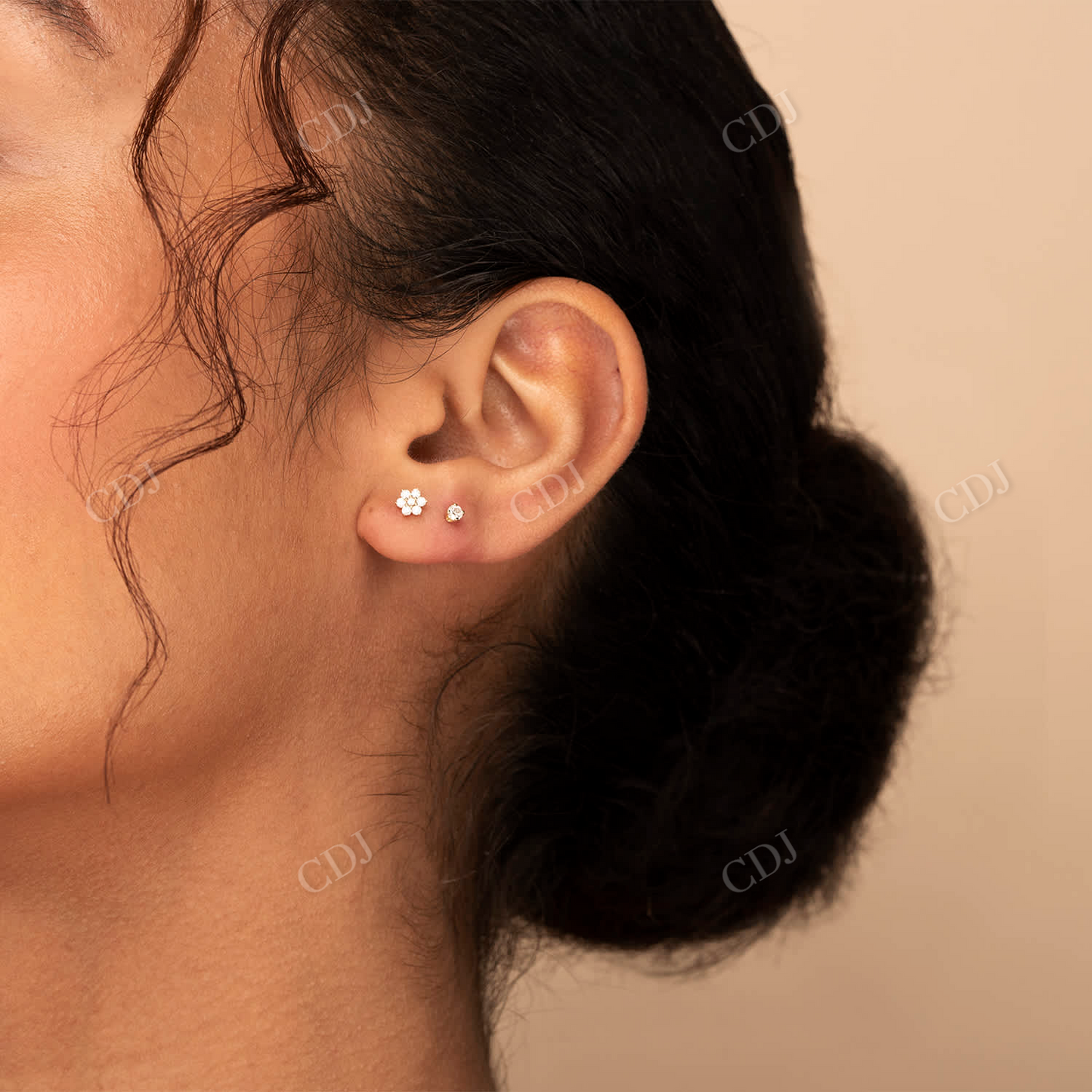 Round Cut Natural Diamond 14K Solid Gold Stud Earrings customdiamjewel