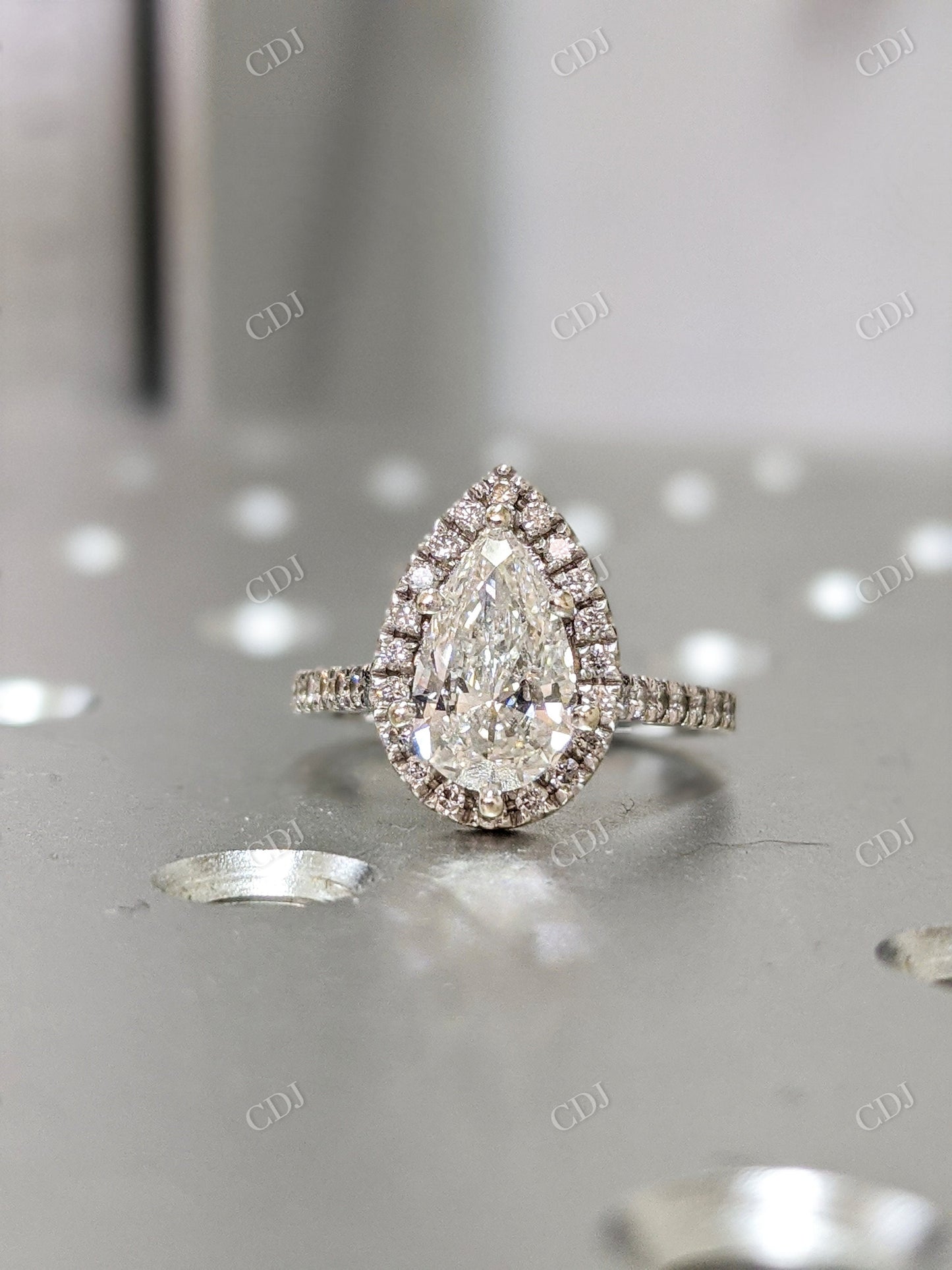 1.30CTW Pear Halo Moissanite Engagement Ring customdiamjewel