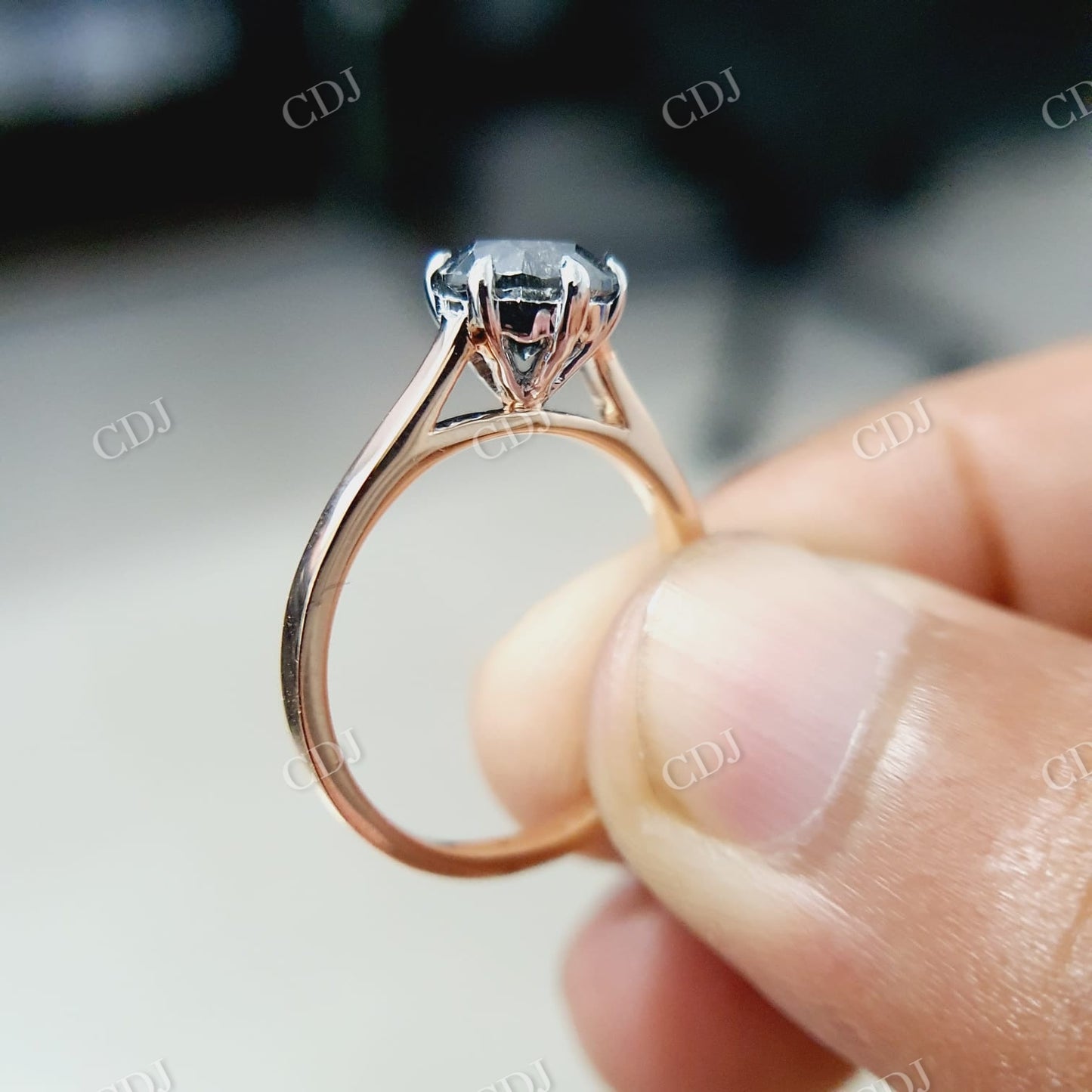 Solitaire Black Salt And Pepper Moissanite Ring customdiamjewel