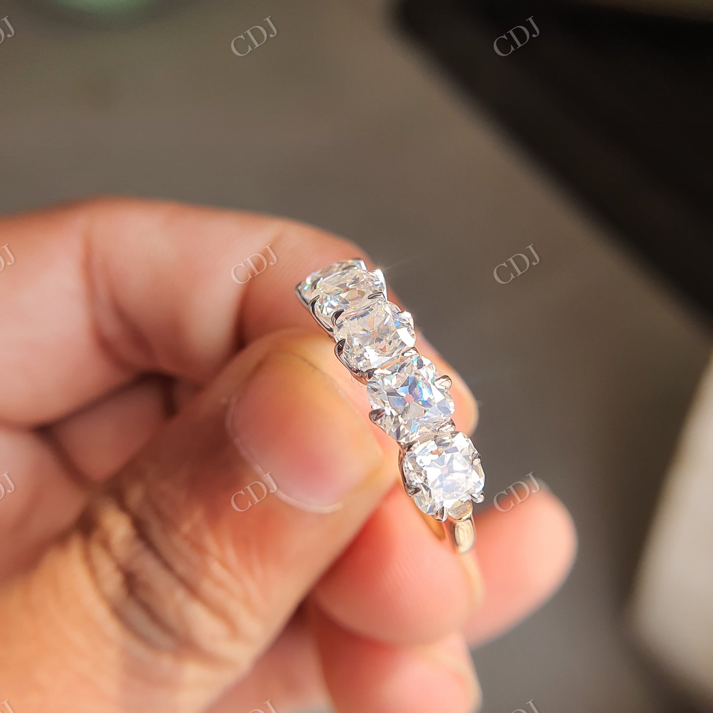 Pointy Prong Old Mine Cushion Moissanite Wedding Band customdiamjewel