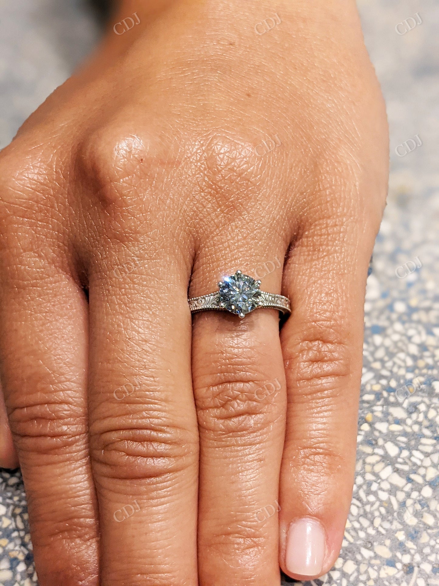 1.00CTW Round Grey Moissanite Vintage Style Engagement Ring customdiamjewel