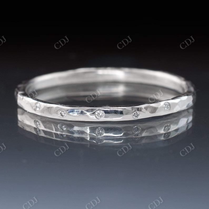 Portuguese Cut white Moissanite Engagement Ring and Antique Flush Setting Wedding Band, Bridal Ring Set customdiamjewel