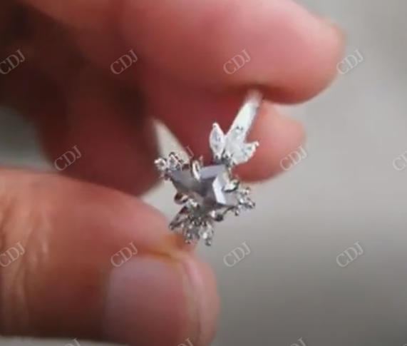 Kite Cut salt and Pepper Moissanite Floral Wedding Engagement Ring customdiamjewel