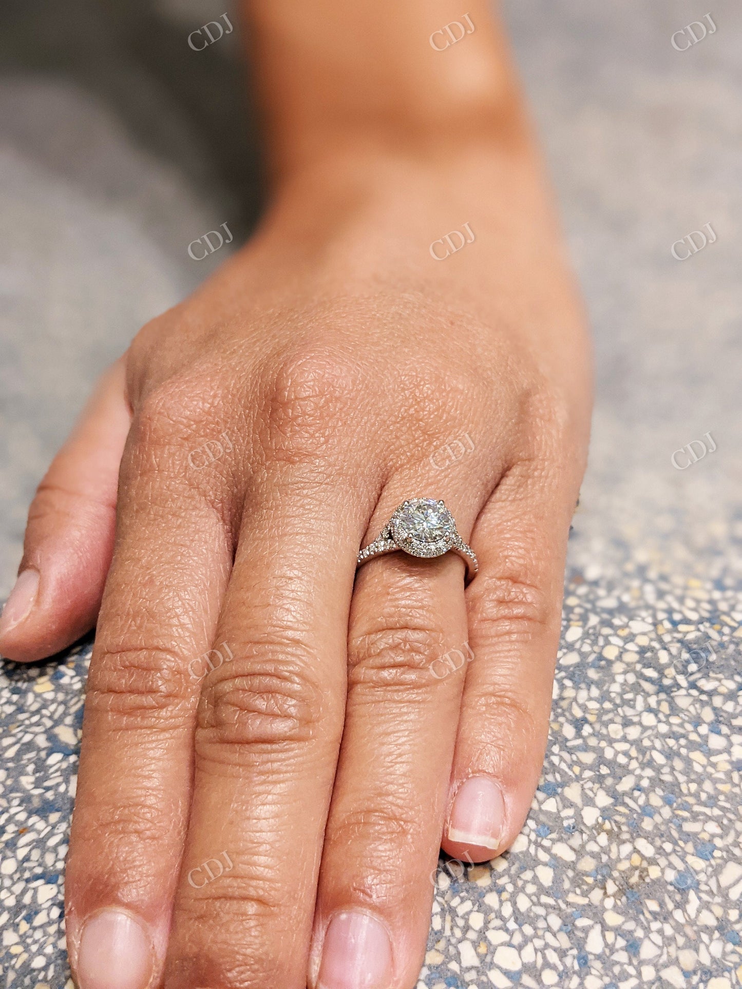 1.50CTW Round Halo Moissanite Split Shank Engagement Ring customdiamjewel