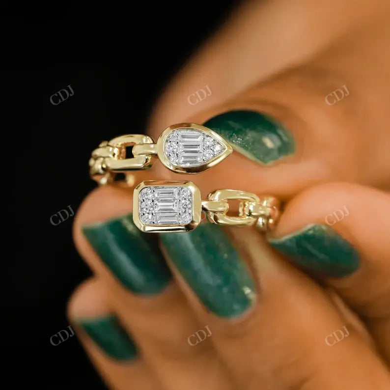0.25CTW CVD Diamond Cuban Bypass Link Round and Baguette Cut Band customdiamjewel