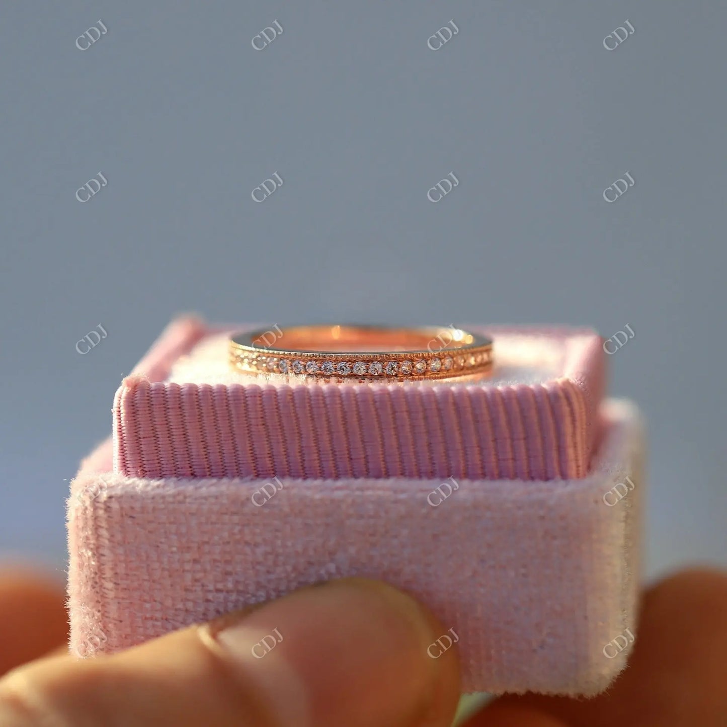 Round Moissanite Milgrain Half Eternity Wedding Band customdiamjewel