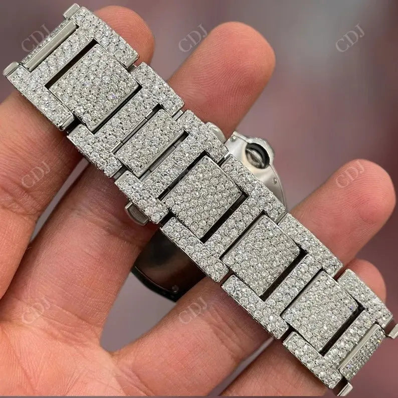 Round Dial Ice Out Lab Diamond Watch With Roman Numerical customdiamjewel