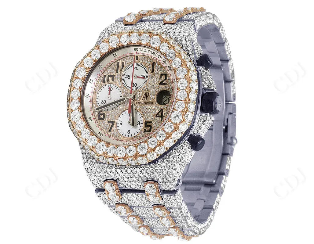 Rose Gold AP Modified Belt Out Real Diamond Watch For Male customdiamjewel