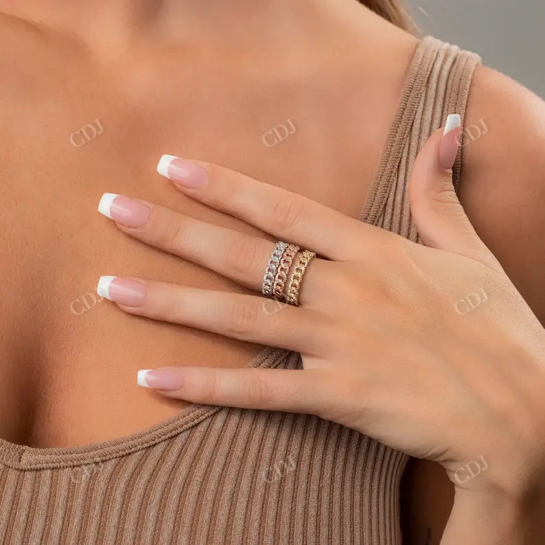 0.28CTW Lab Grown Diamond Pave Cuban Curb Link Wedding Band customdiamjewel