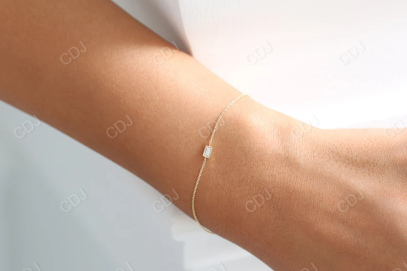 14K Solid Gold Dainty Baguette Diamond Bracelet customdiamjewel