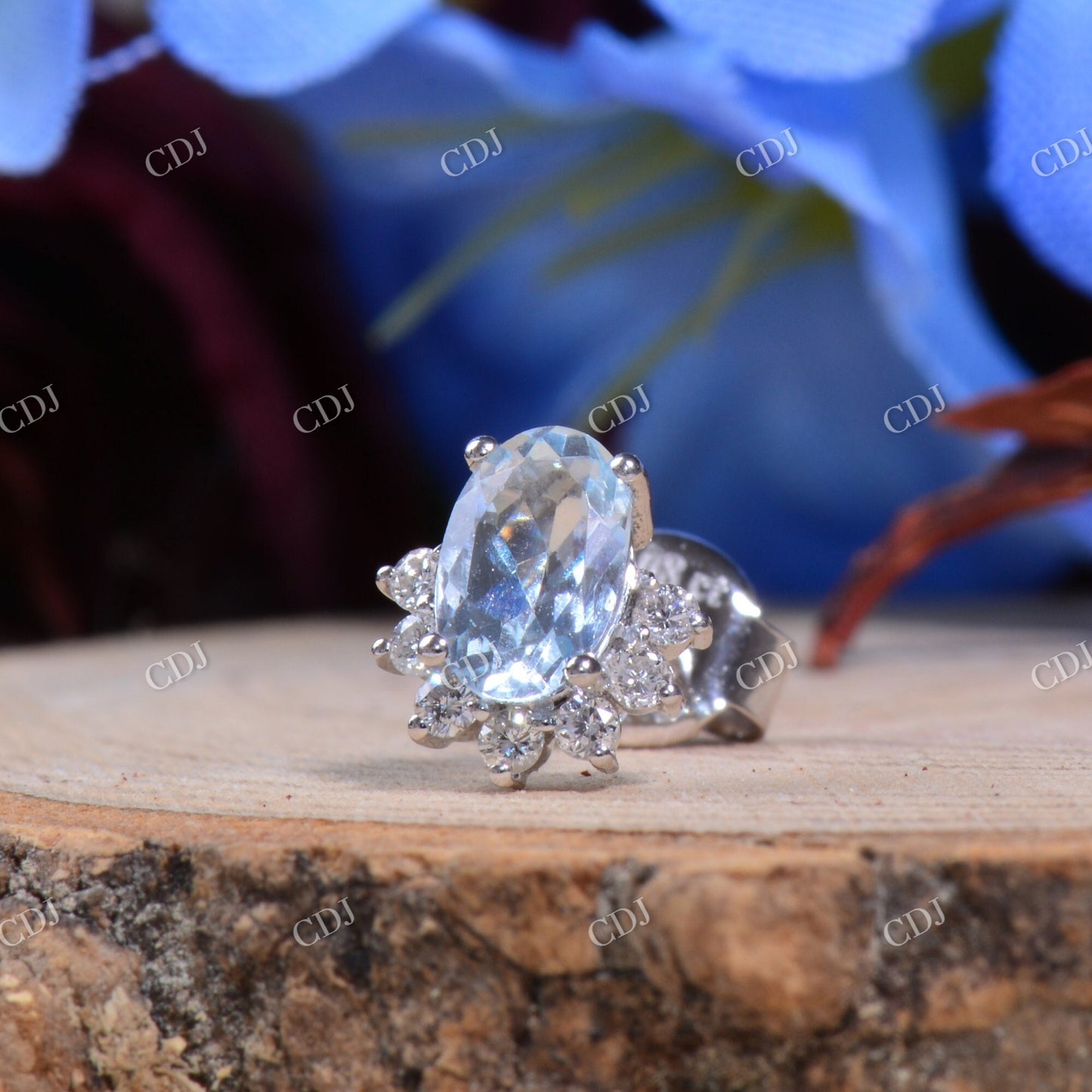 Aquamarine Stud Minimalist Diamond Earrings customdiamjewel