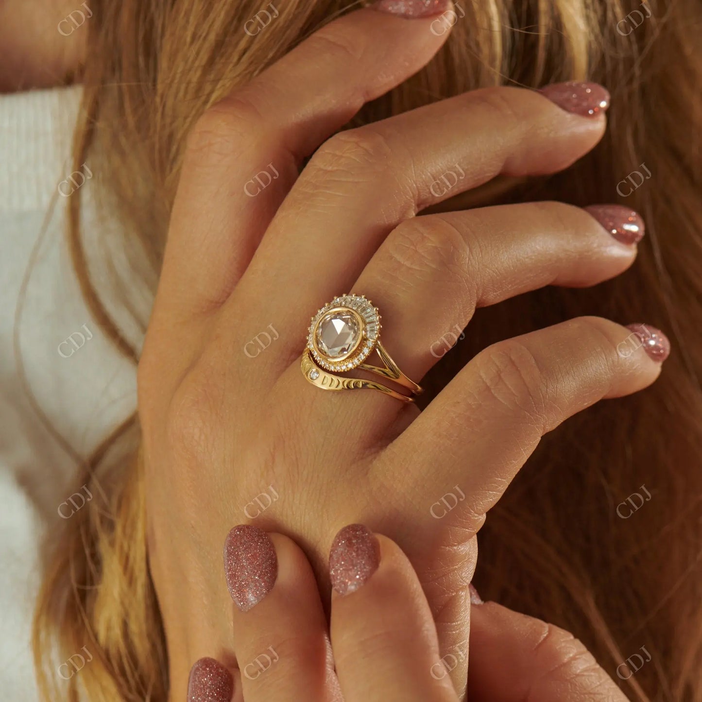 0.015ct Lab Grown Diamond Curved Moon Phase Wedding Band customdiamjewel