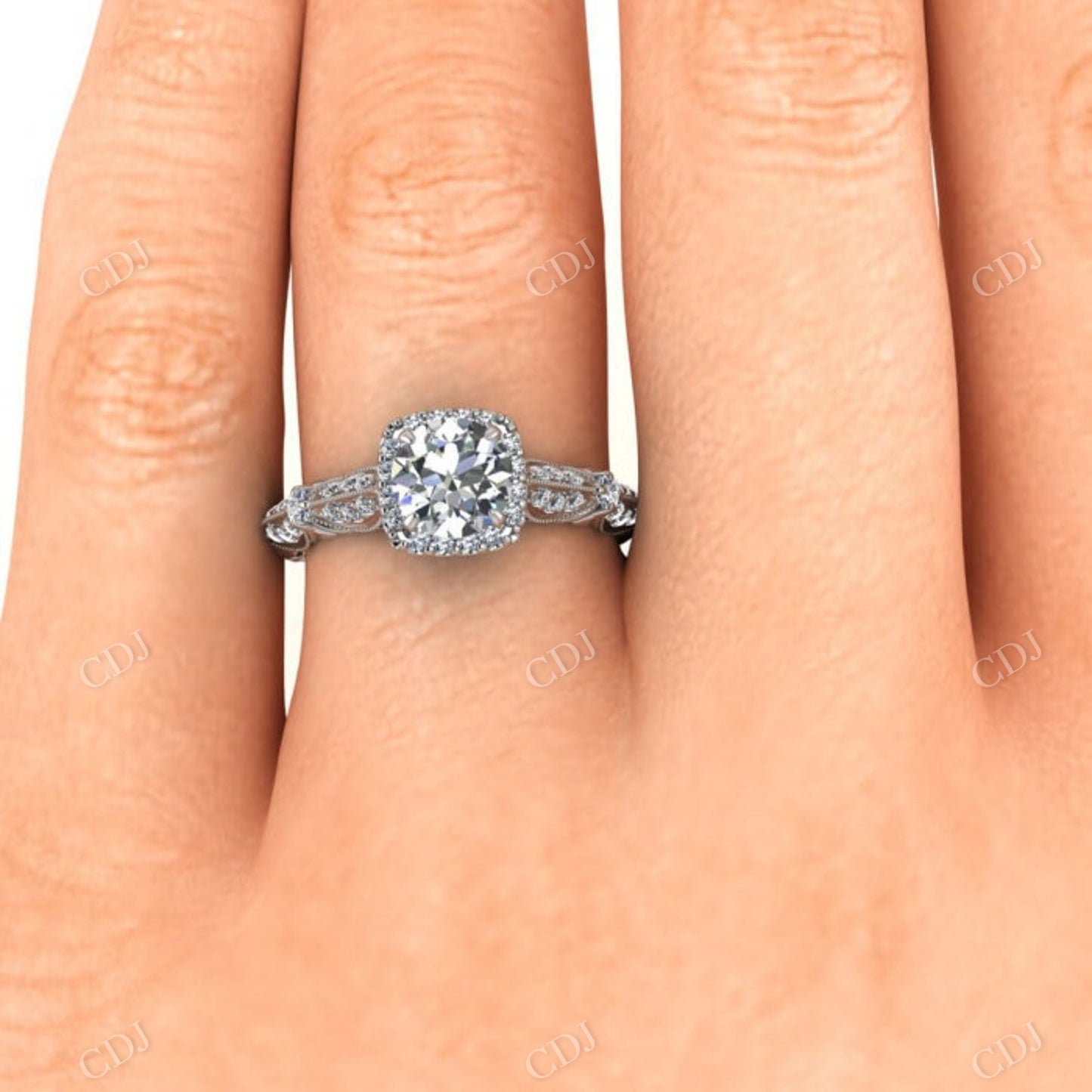 Micro Pave White Gold Edwardian Style Moissanite Ring customdiamjewel