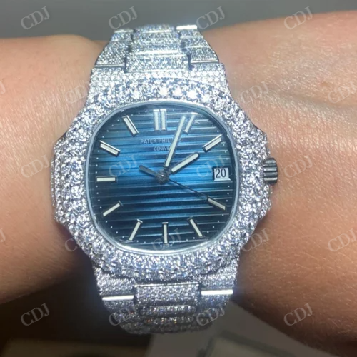Hip Hop Iced Out Blue Dial Moissanite Luxury Watch customdiamjewel