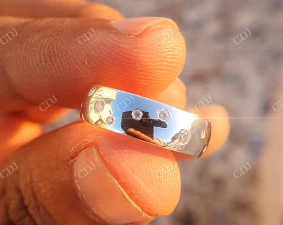 Antique Round Cut Moissanite Thick Wedding Band customdiamjewel