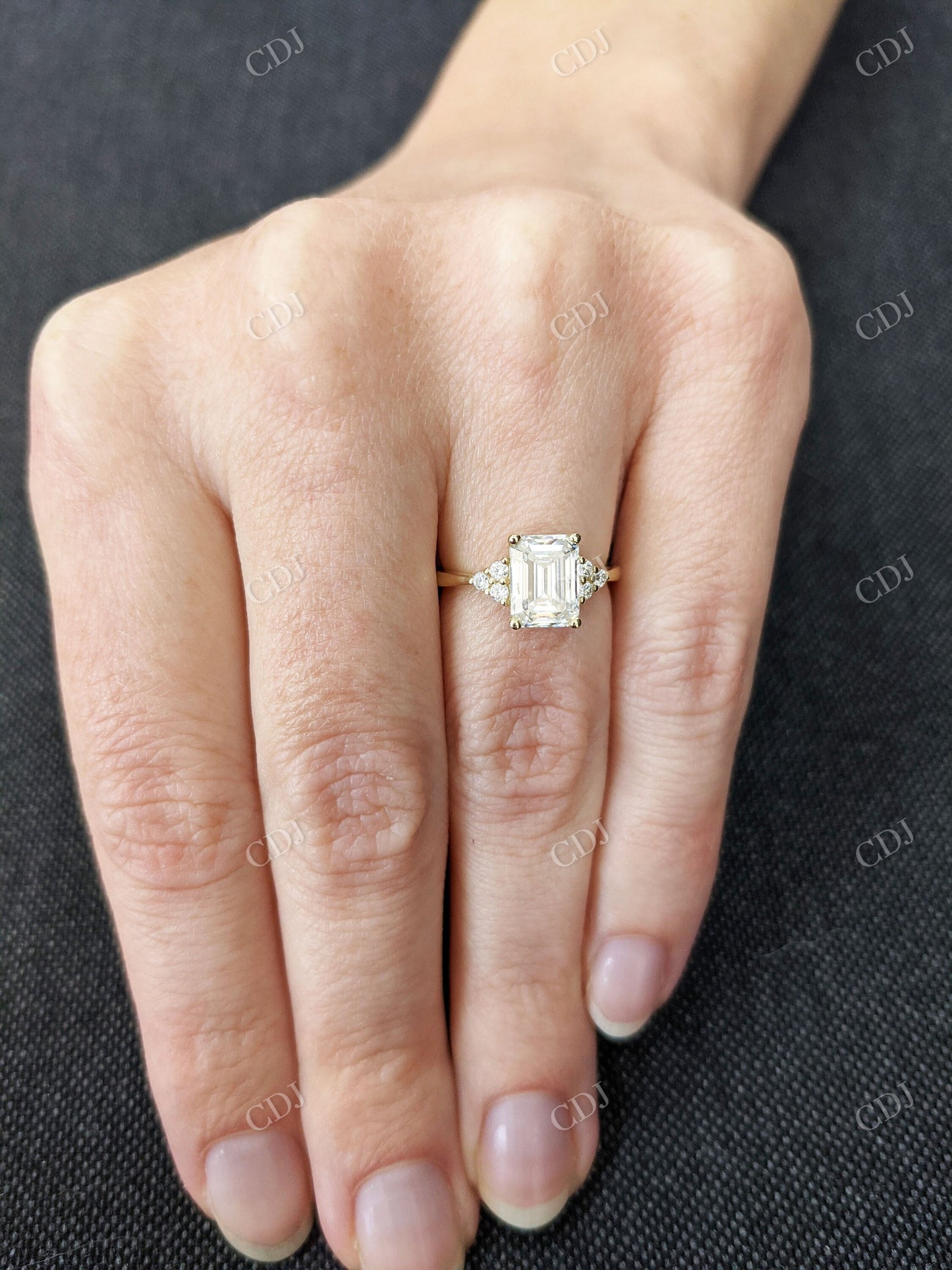 1.65CTW Emerald Cut Cluster Moissanite Engagement Ring customdiamjewel
