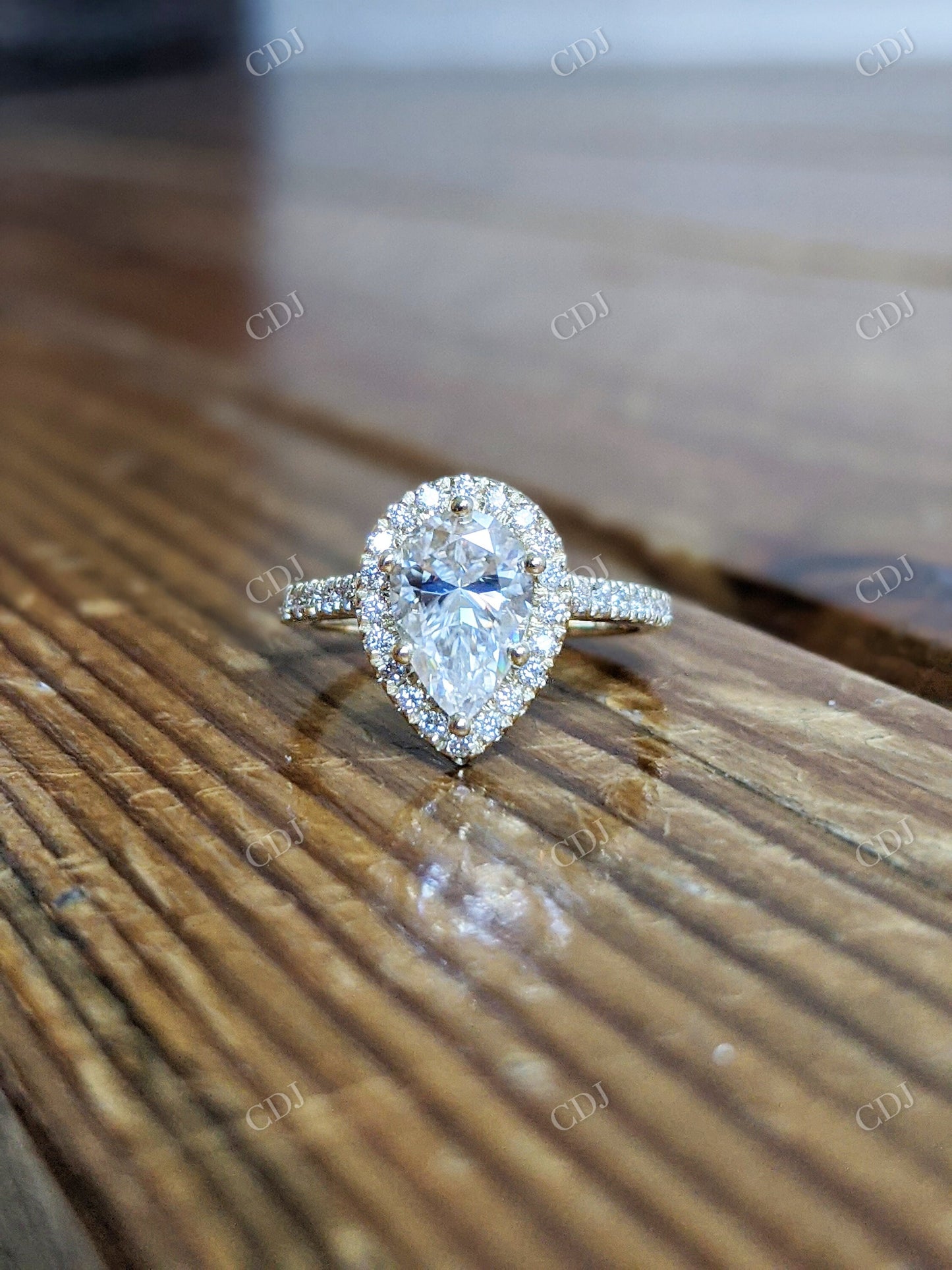 1.80CTW Pear Halo Moissanite Engagement Ring customdiamjewel