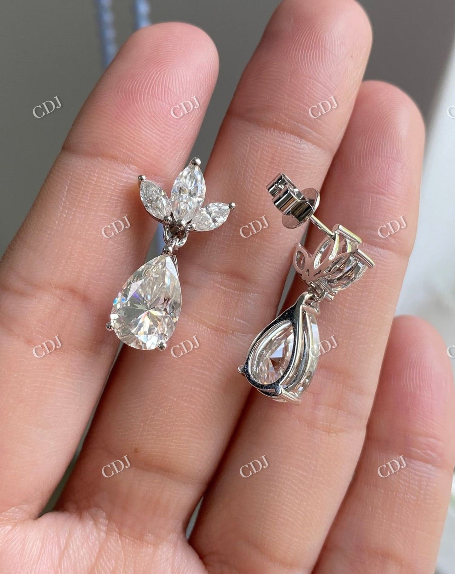 Pear and Marquise Cut Moissanite Dangle Drop Stud Earrings customdiamjewel