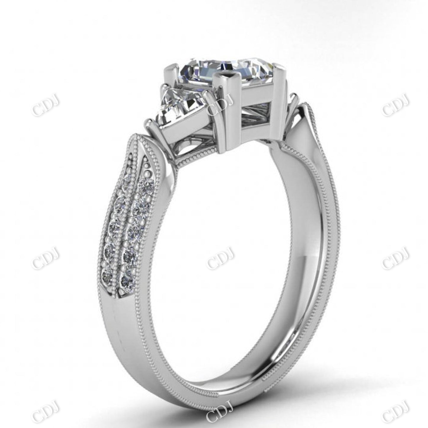 White Gold Vintage Pave Asscher Cut Moissanite Trillion Engagement Ring customdiamjewel