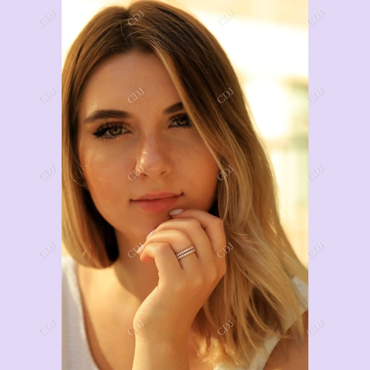 Round Cut Rose Gold Half Eternity Moissanite Wedding Bands customdiamjewel