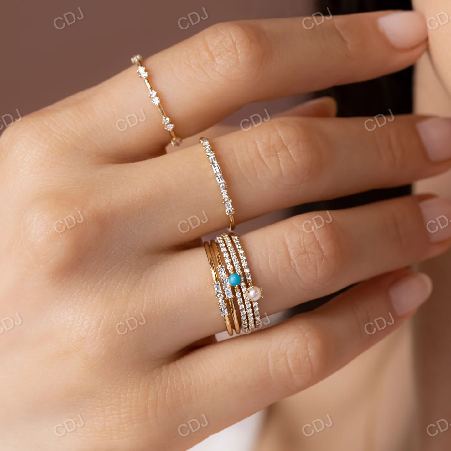 Baguette & Round Cut Lab Grown Dainty Diamond Wedding Band customdiamjewel