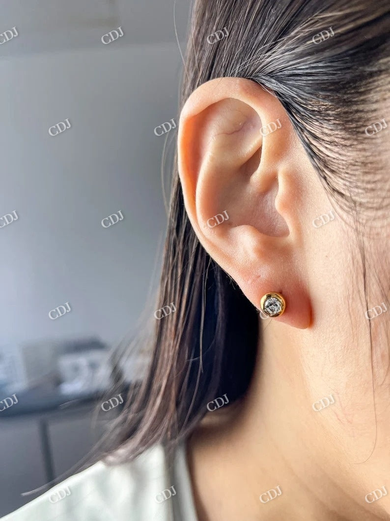 Round Cut Moissanite Bezel Set Diamond Stud Earring customdiamjewel