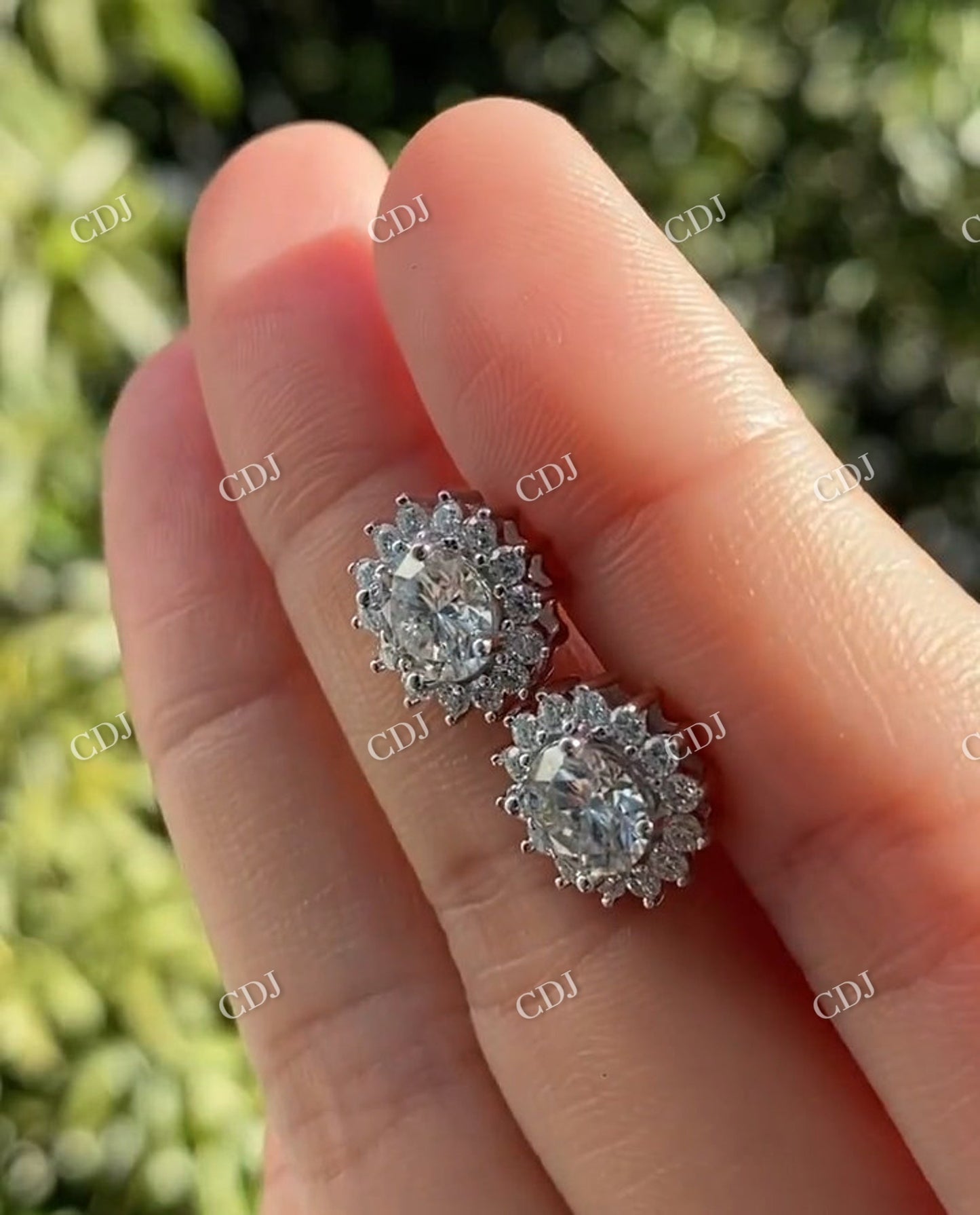 Round Cut Moissanite Gold Halo Push Back Stud Earrings customdiamjewel