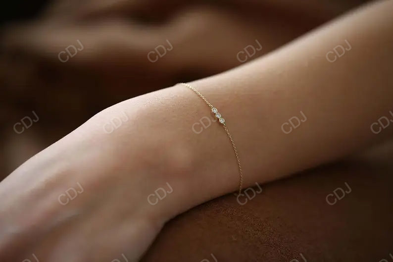 Trio Natural Diamond Bracelet 14k Solid Gold Bezel Setting customdiamjewel
