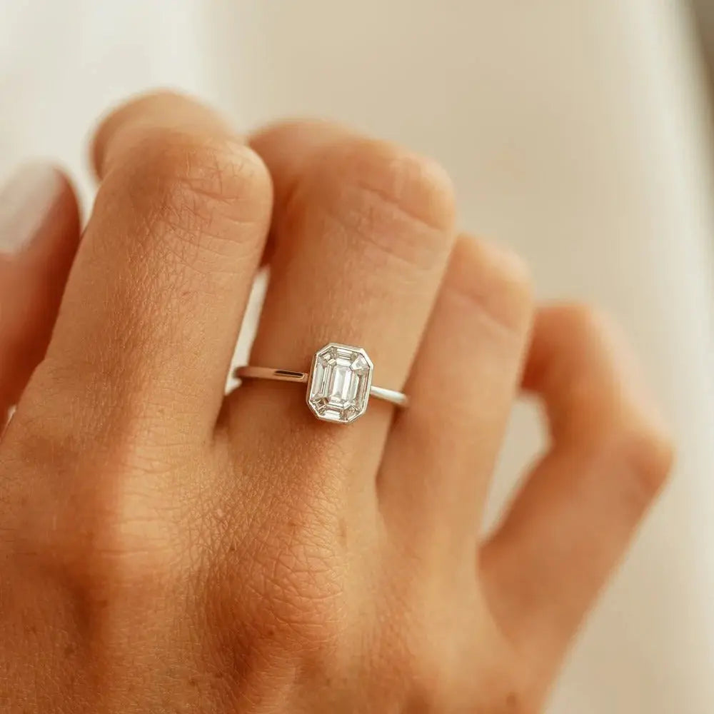 0.55CTW Emerald Cut Mosaic Solitaire Engagement Ring customdiamjewel