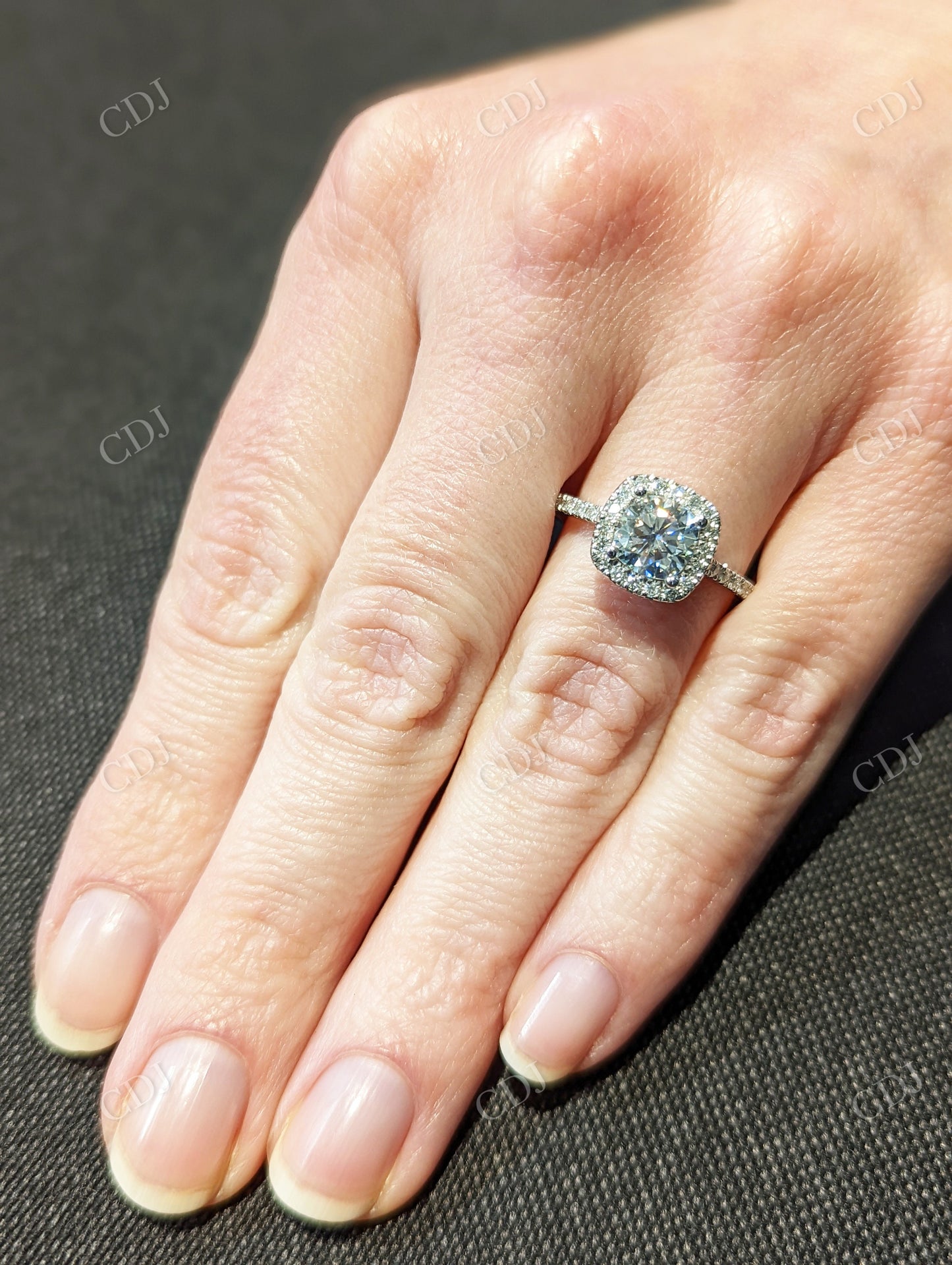 Old Mine Cushion Cut Colorless Moissanite Diamond Halo Engagement Ring customdiamjewel