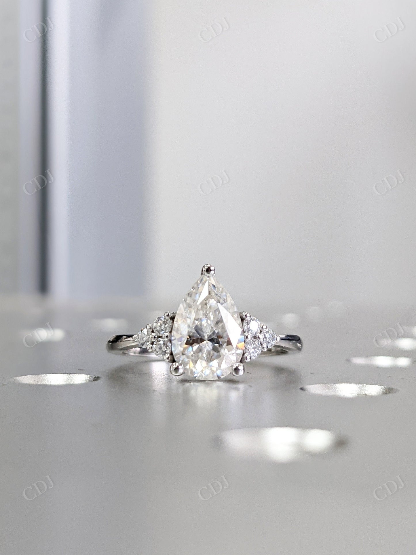 Pear shaped Moissanite Round Cut Vintage Engagement Ring customdiamjewel