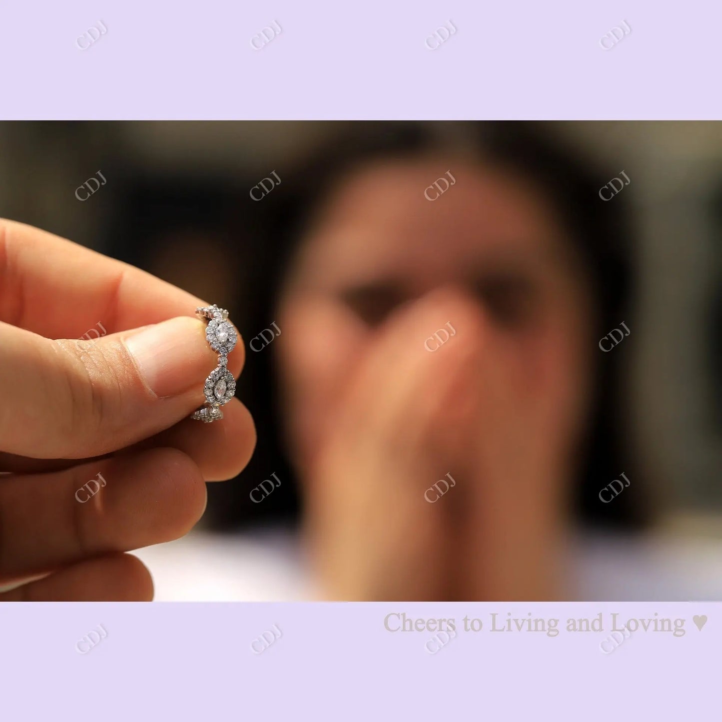 1.30CTW Marquise Halo Moissanite White Gold Wedding Band customdiamjewel