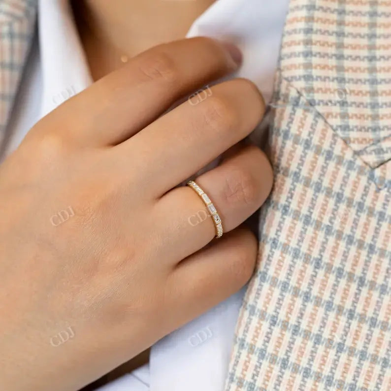 0.28CTW Triple Baguette Center With Round Lab Grown Diamond Stackable Band customdiamjewel