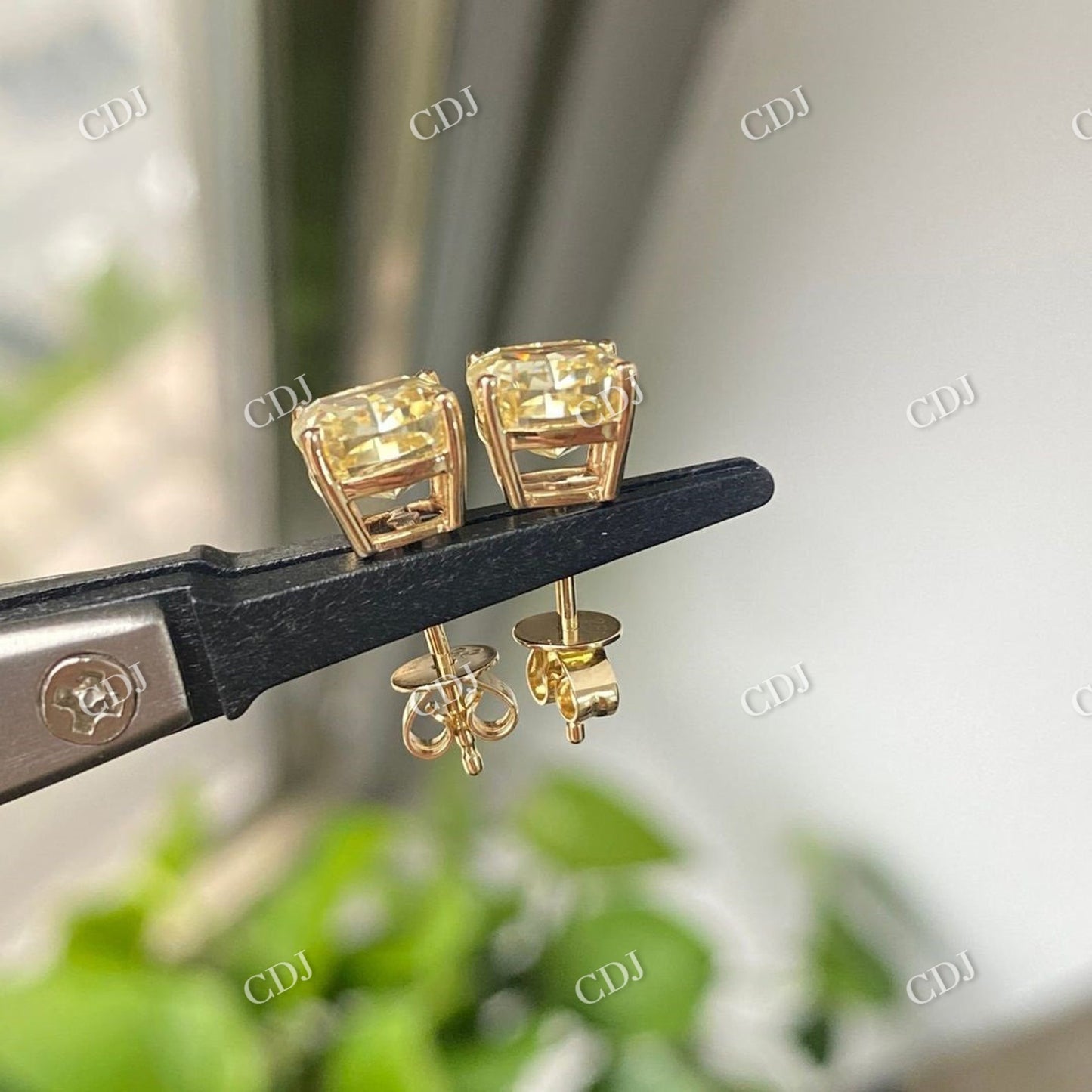 Cushion Cut Canary Yellow Moissanite High Setting Stud Earrings customdiamjewel