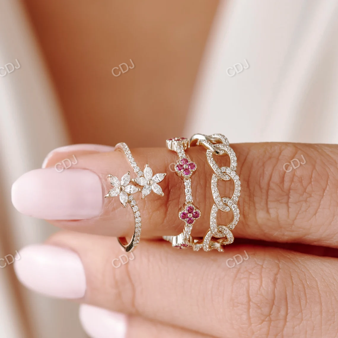 Flower Design Marquise Cut Bypass Wedding Band customdiamjewel